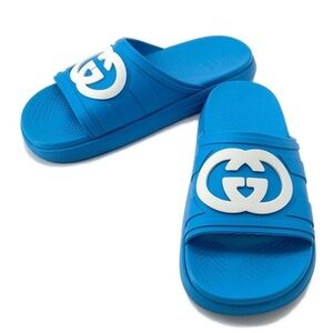 Gucci Mens Bright Blue Logo Slides brand new in box and dust bags